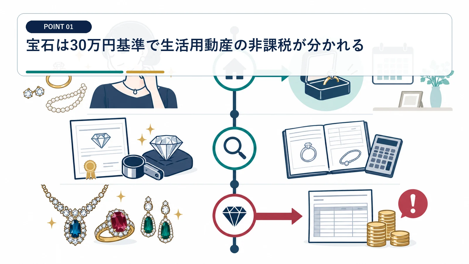 宝石は30万円基準で生活用動産の非課税が分かれる