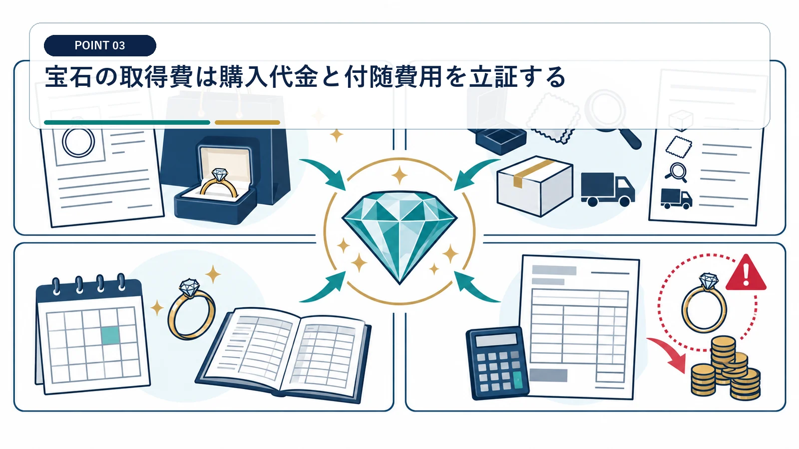 宝石の取得費は購入代金と付随費用を立証する