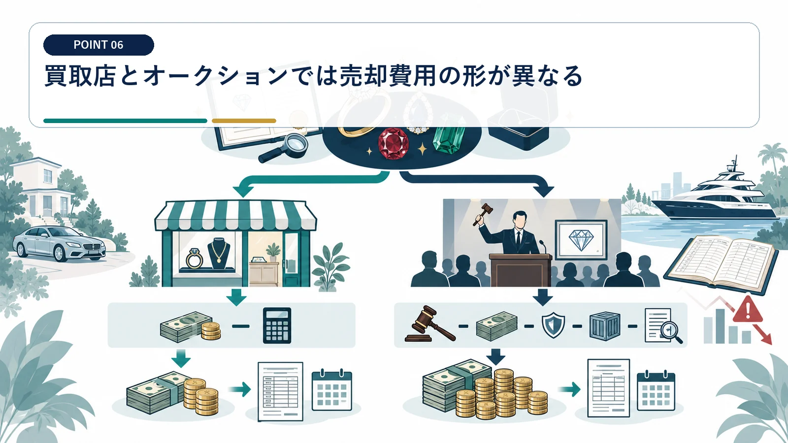 買取店とオークションでは売却費用の形が異なる