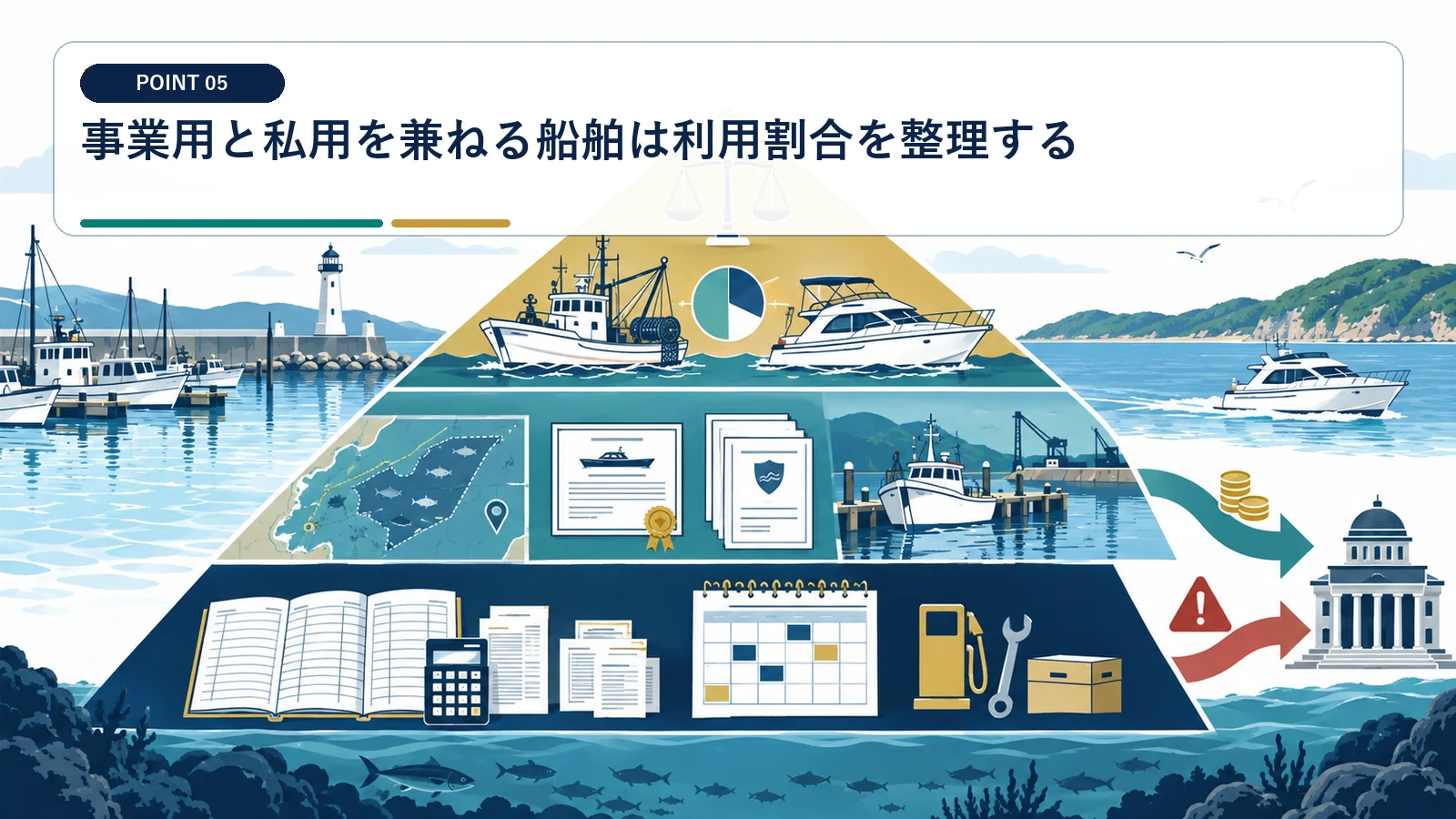 事業用と私用を兼ねる船舶は利用割合を整理する