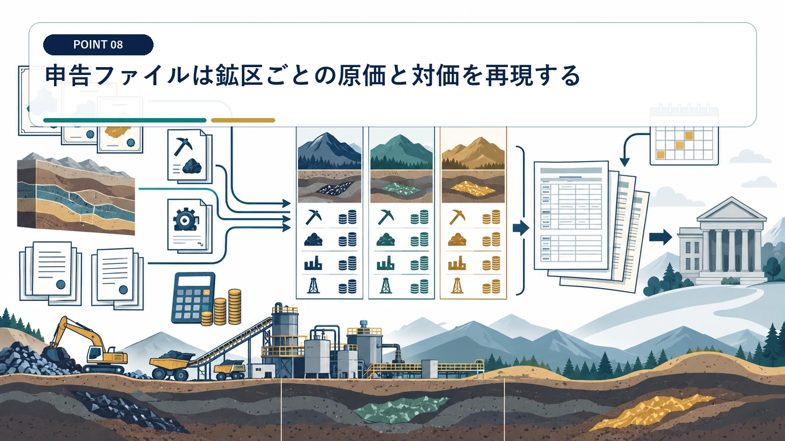 申告ファイルは鉱区ごとの原価と対価を再現する