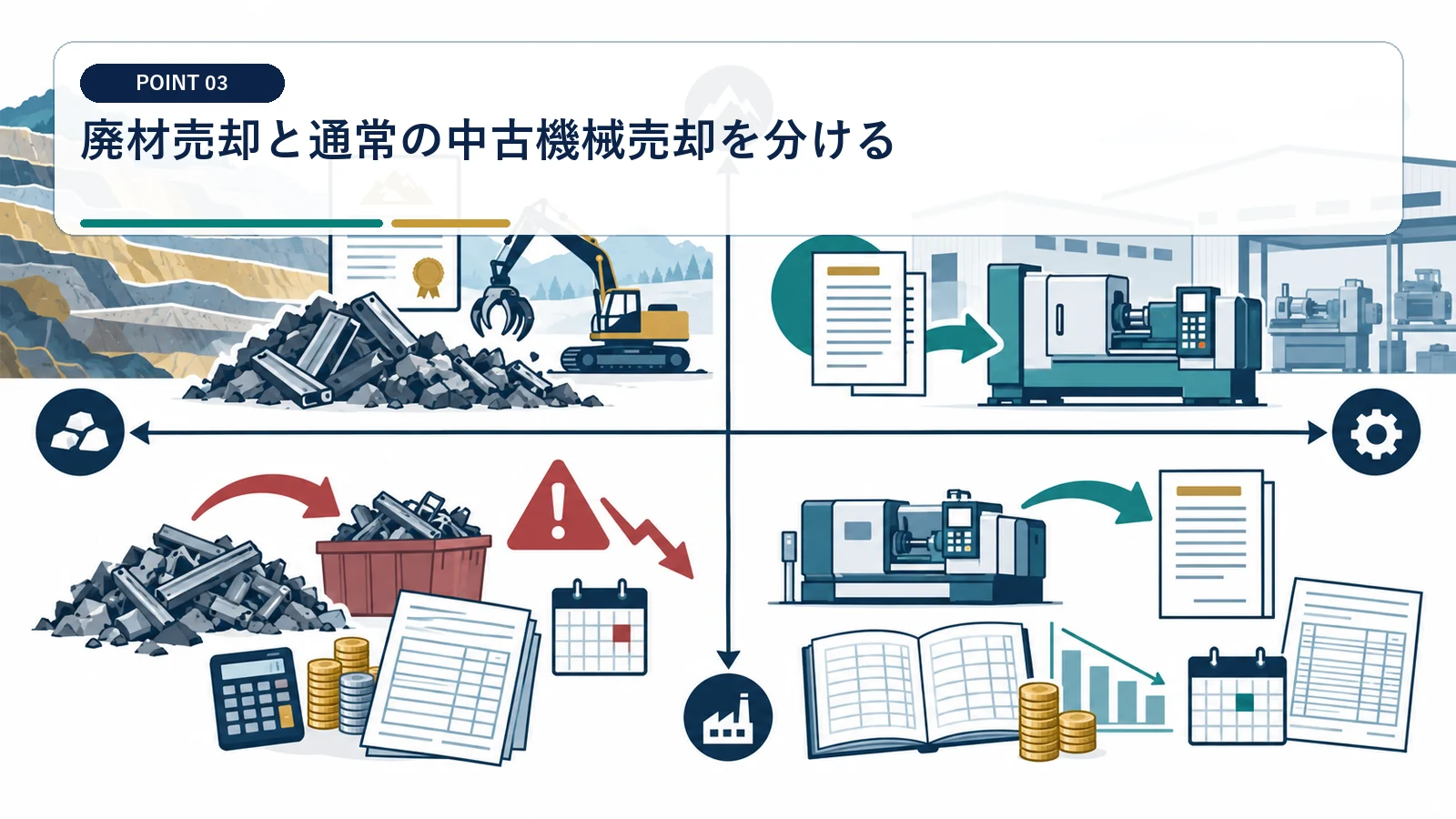 廃材売却と通常の中古機械売却を分ける