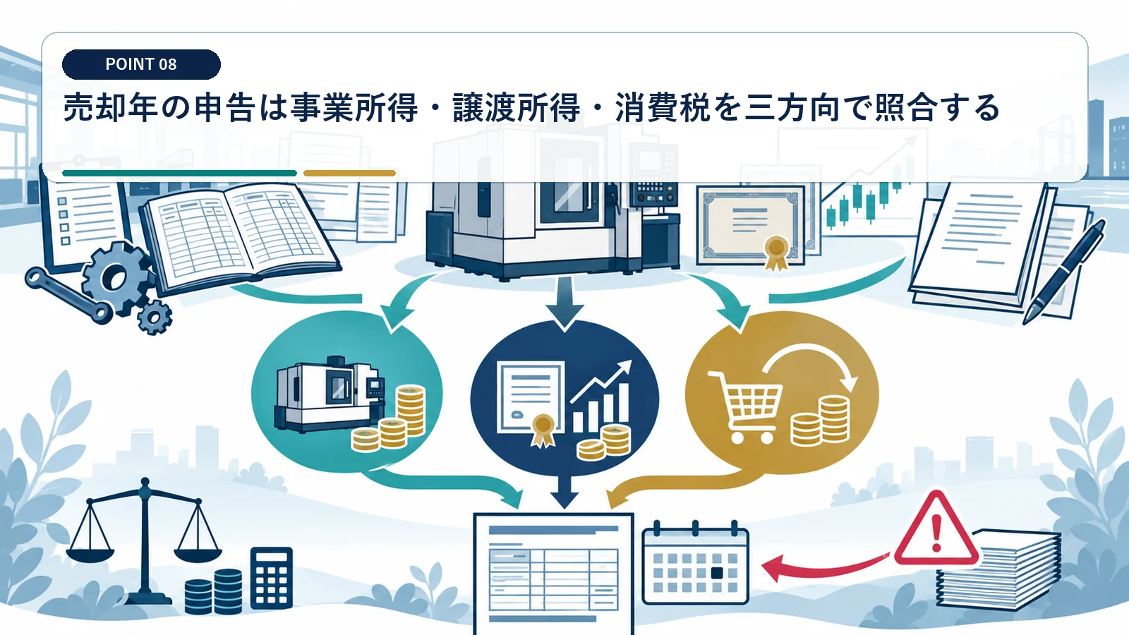 売却年の申告は事業所得・譲渡所得・消費税を三方向で照合する