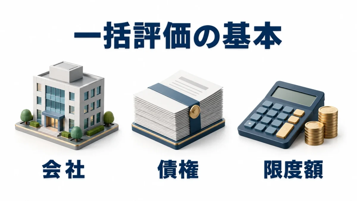 一括評価の会社条件と対象債権と限度額