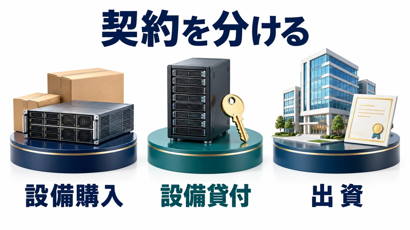 設備購入と設備貸付と出資の契約を分ける