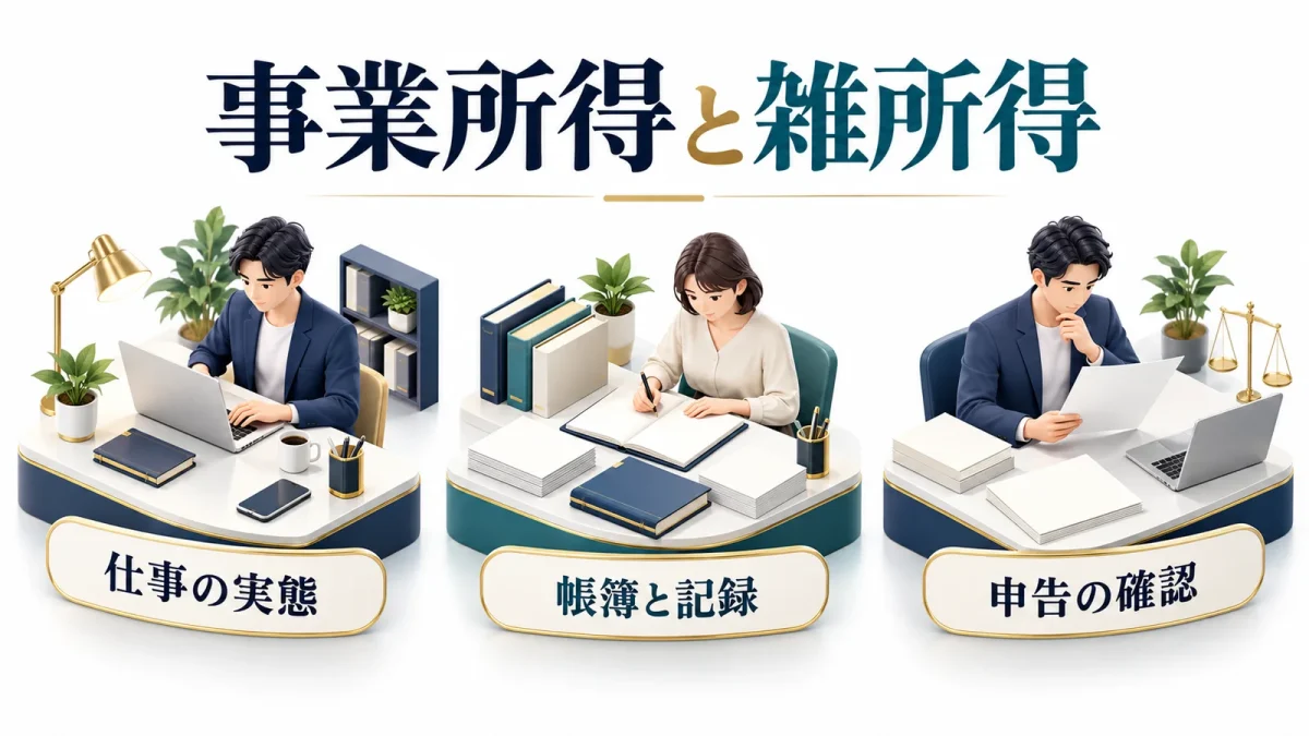 事業所得と雑所得を仕事の実態と帳簿と申告から確認