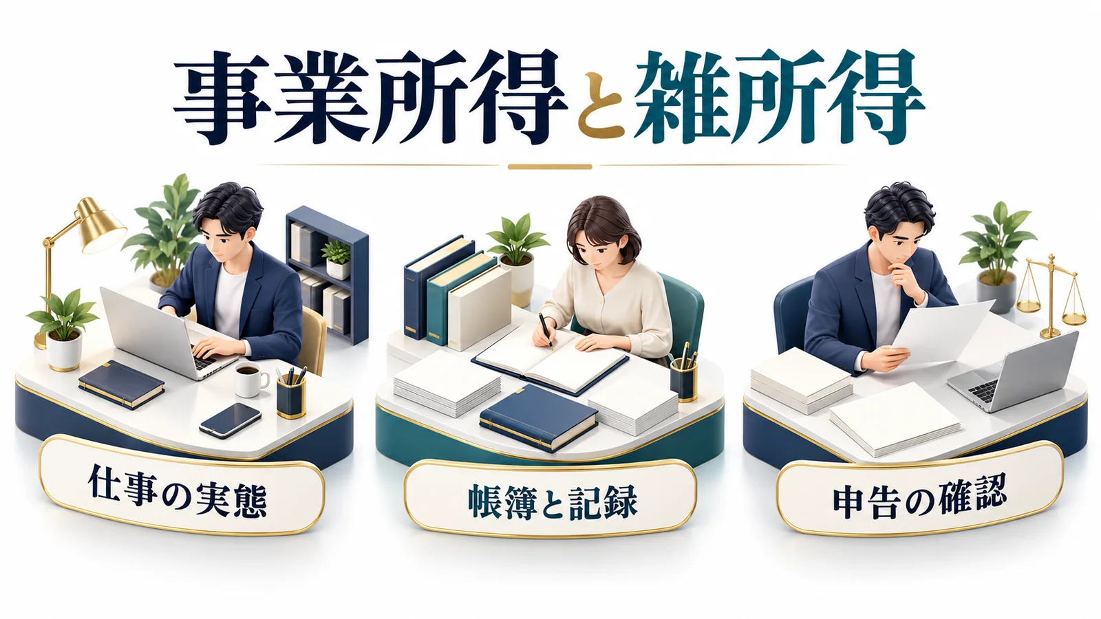 事業所得と雑所得を仕事の実態と帳簿と申告から確認