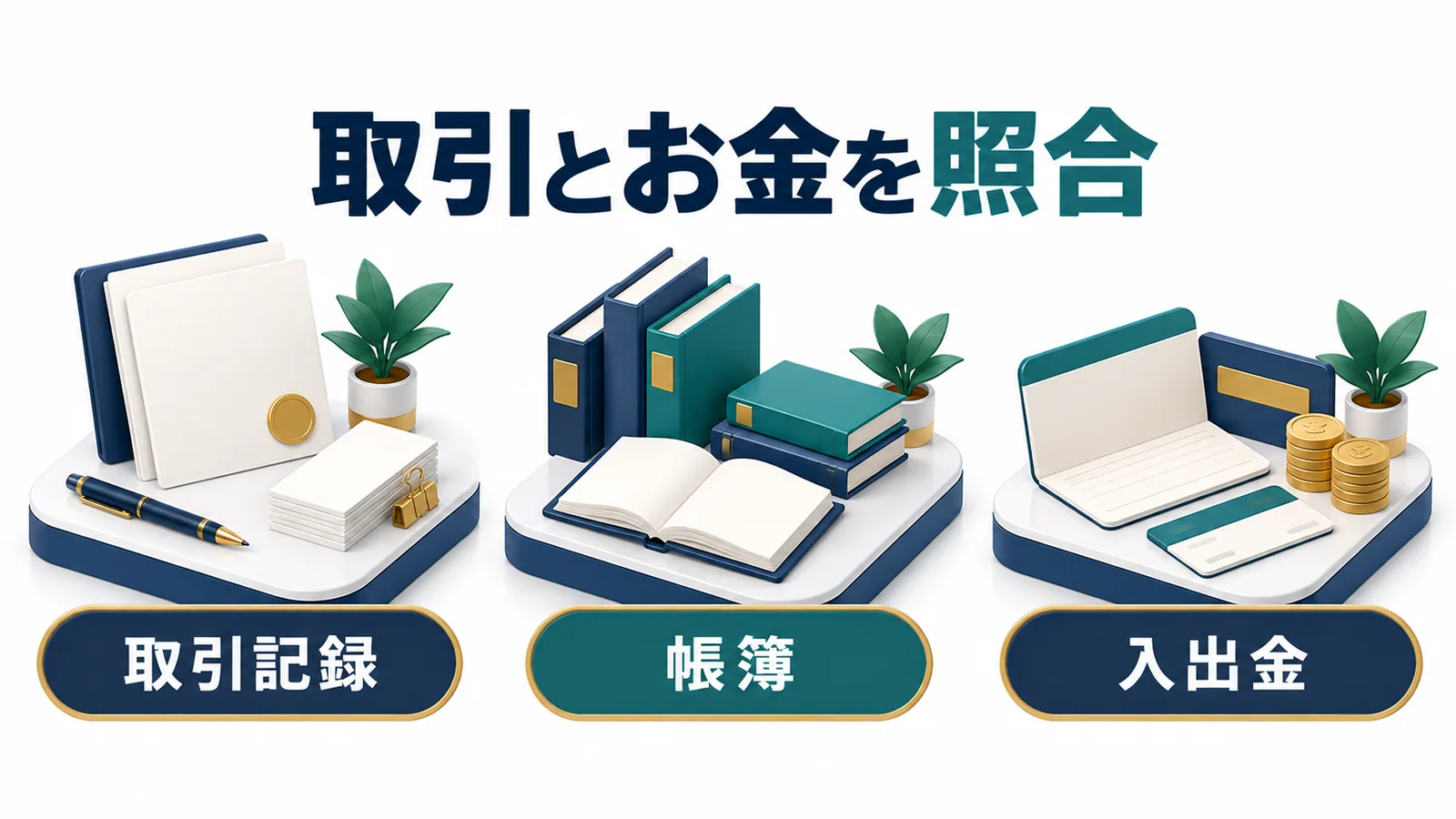 取引記録と帳簿と入出金を照合